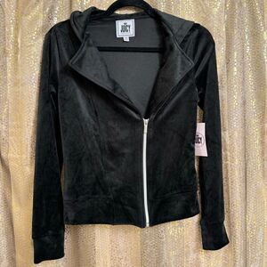 Juicy Couture Velour Black Liquorice Collared Side Zip Jacket XS NWT